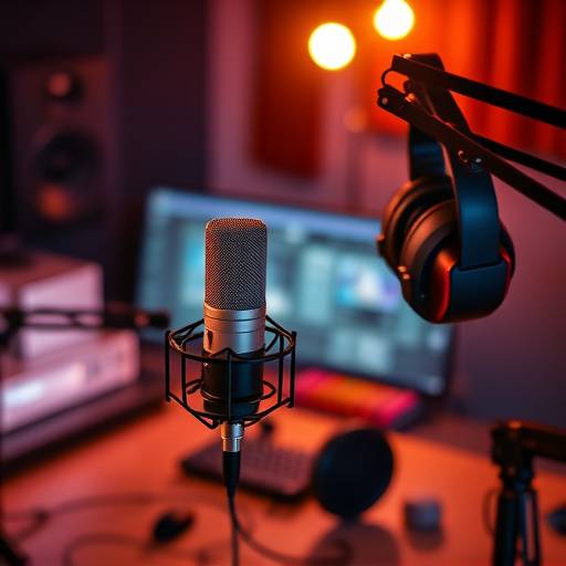 Image depicting podcast recording equipment and headphones