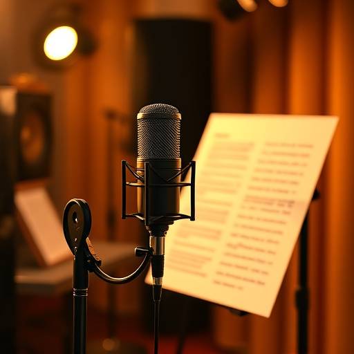 Image of a microphone with a script, representing voice-over work